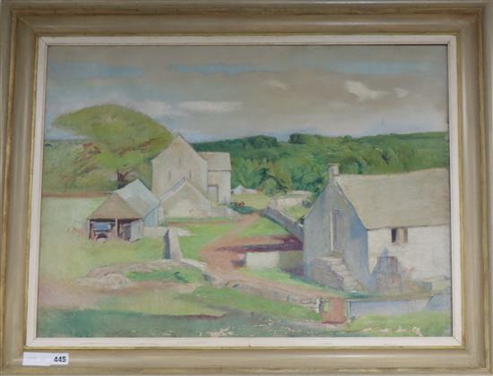 Modern British, oil on canvas, Sussex farm, 55 x 75cm